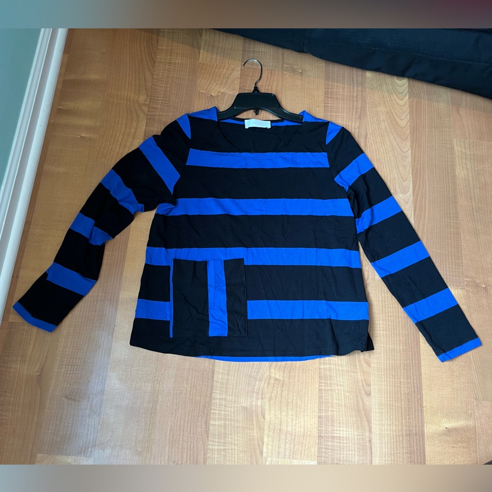 Noen Black and Blue Long Sleeve Striped Top